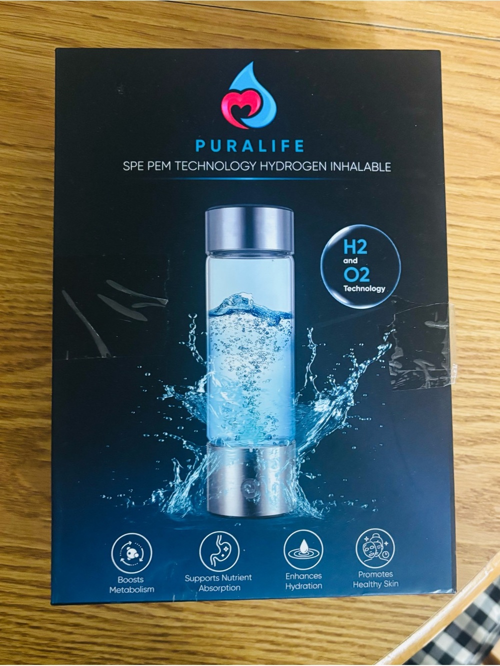 NIB Puralife Silver & Clear Hydrogen Water Bottle - Portable H2 Generator